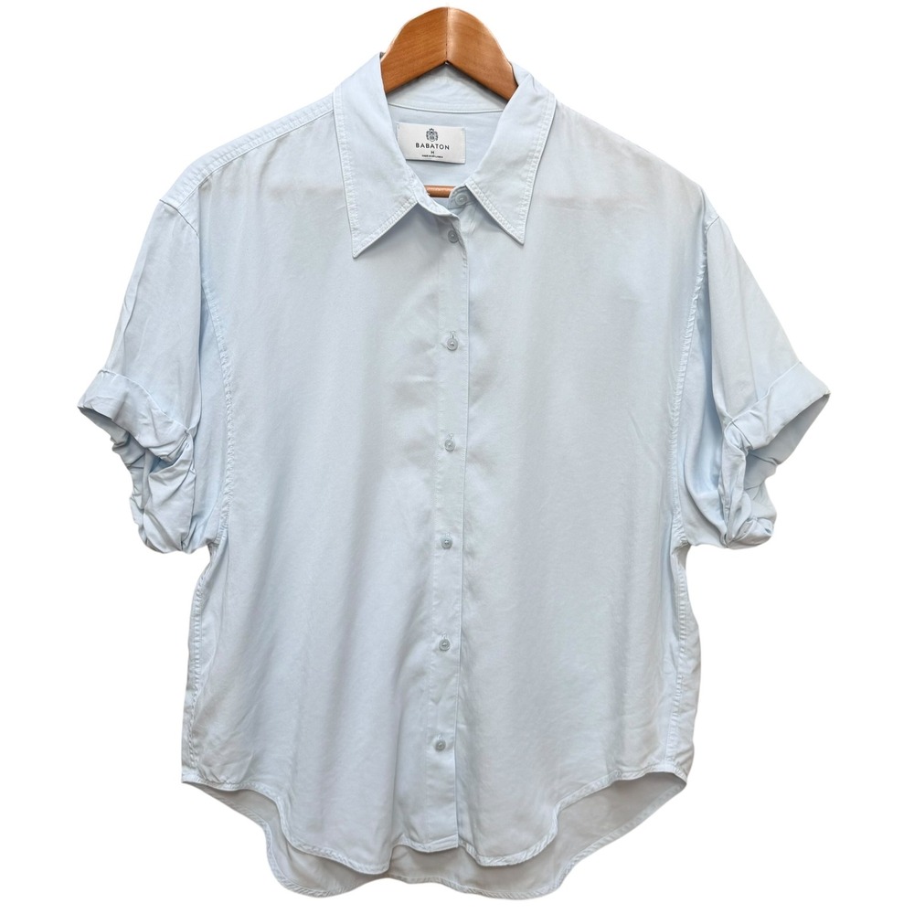Aritzia Babaton Button Down Shirt Womens M Blue Oversized Preppy Career Academia
